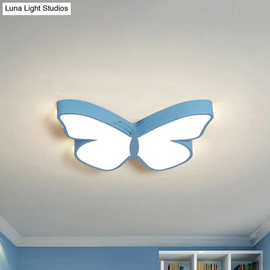 Butterfly Led Flush Mount Lamp In Warm/White Light 19.5/23.5 Width - White/Pink/Blue Cartoon Acrylic