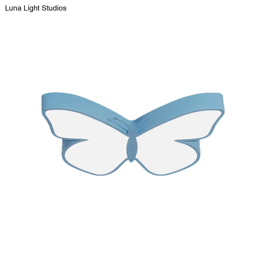 Butterfly Led Flush Mount Lamp In Warm/White Light 19.5/23.5 Width - White/Pink/Blue Cartoon Acrylic