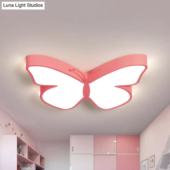 Butterfly Led Flush Mount Lamp In Warm/White Light 19.5’/23.5’ Width - White/Pink/Blue Cartoon