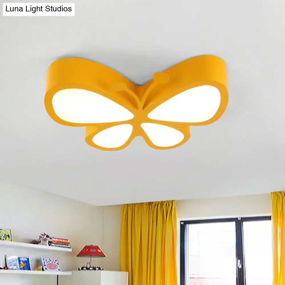 Butterfly Led Flush Mount Light - Nursery Ceiling Lamp Cartoon Metal Design