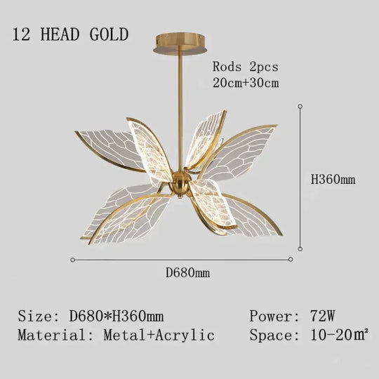 Butterfly Led Pendant Lamp For Living Dining Room Restaurant Home Decoration 12 Head Gold / Cold