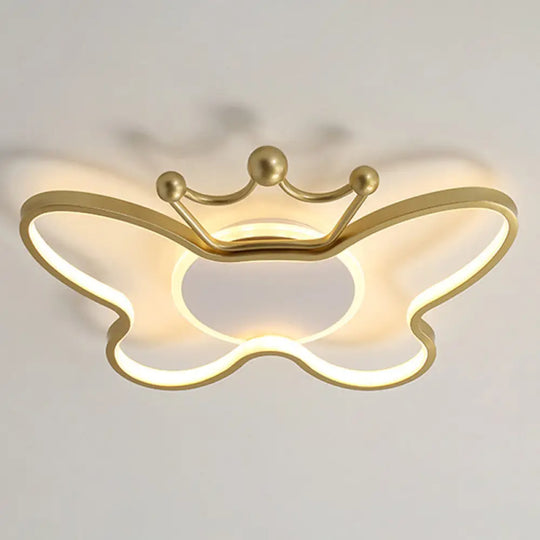 Butterfly Semi Flush Ceiling Lights - Cartoon Aluminum Chandelier For Kids Bedroom Gold / 19.5 Warm