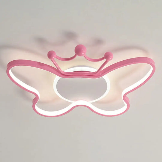 Butterfly Semi Flush Ceiling Lights - Cartoon Aluminum Chandelier For Kids Bedroom Pink / 19.5 Third