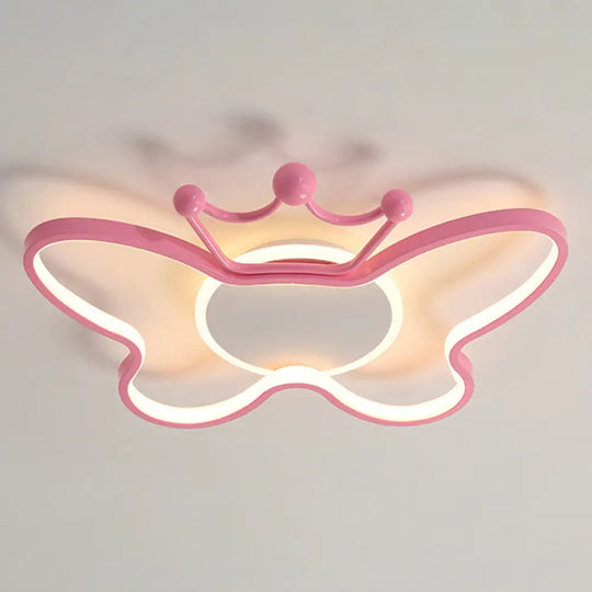 Butterfly Semi Flush Ceiling Lights - Cartoon Aluminum Chandelier For Kids Bedroom Pink / 19.5 Warm