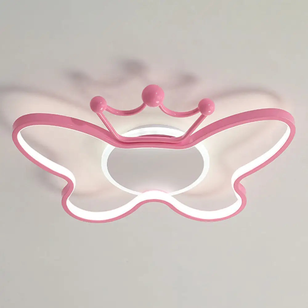 Butterfly Semi Flush Ceiling Lights - Cartoon Aluminum Chandelier For Kids Bedroom Pink / 19.5 White