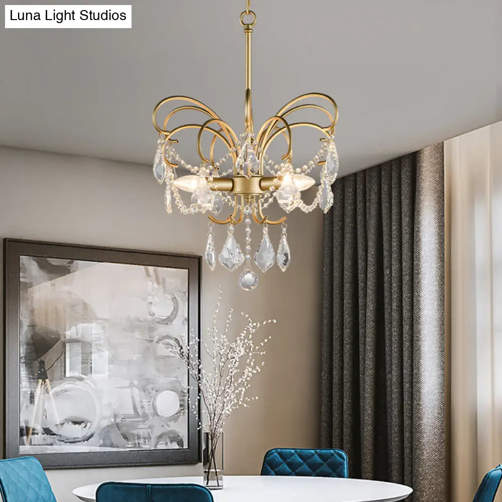 Butterfly Shaped Chandelier: Rural Metal 3-Light Brass Pendant Light With Crystal Accent - Perfect