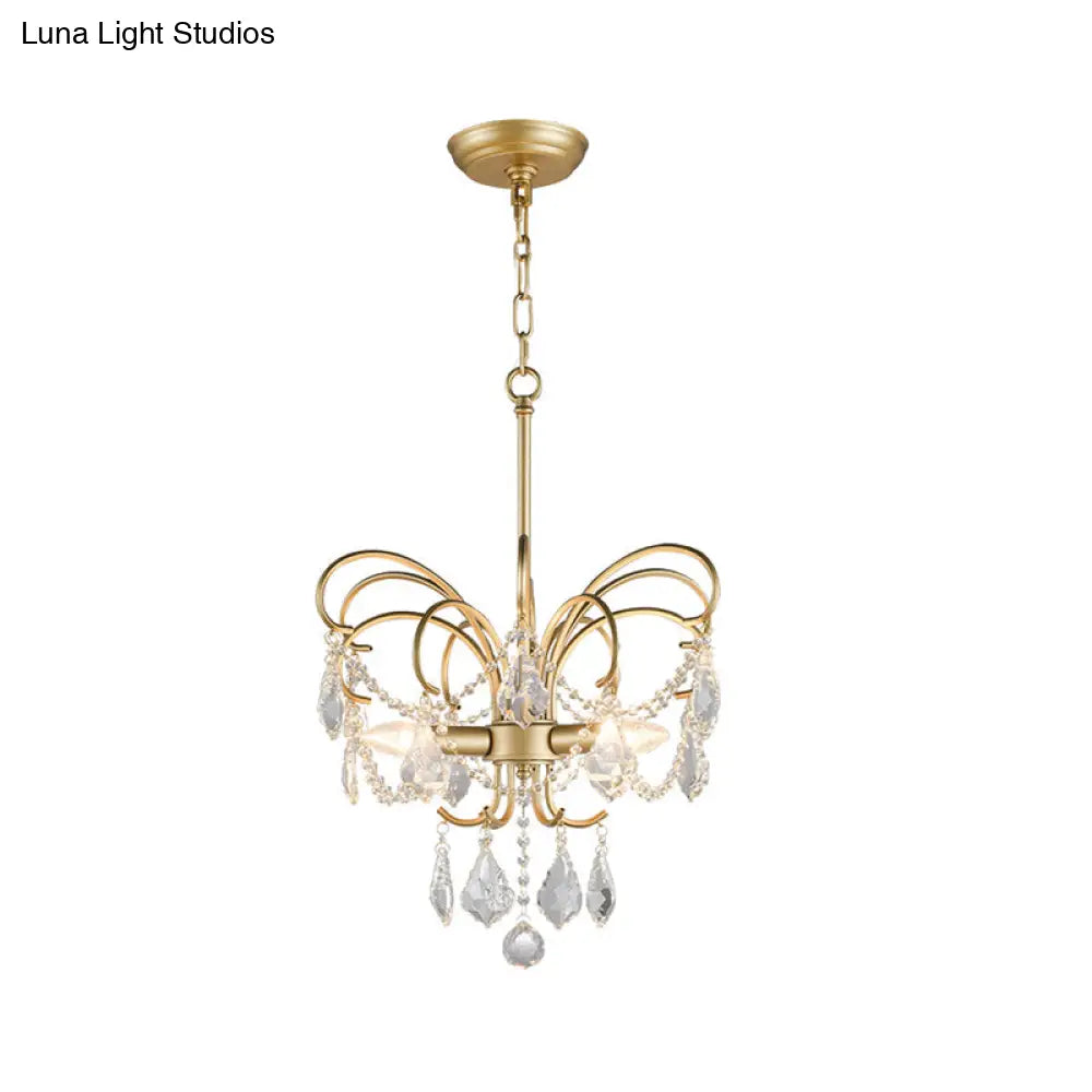 Butterfly Shaped Chandelier: Rural Metal 3-Light Brass Pendant Light With Crystal Accent - Perfect