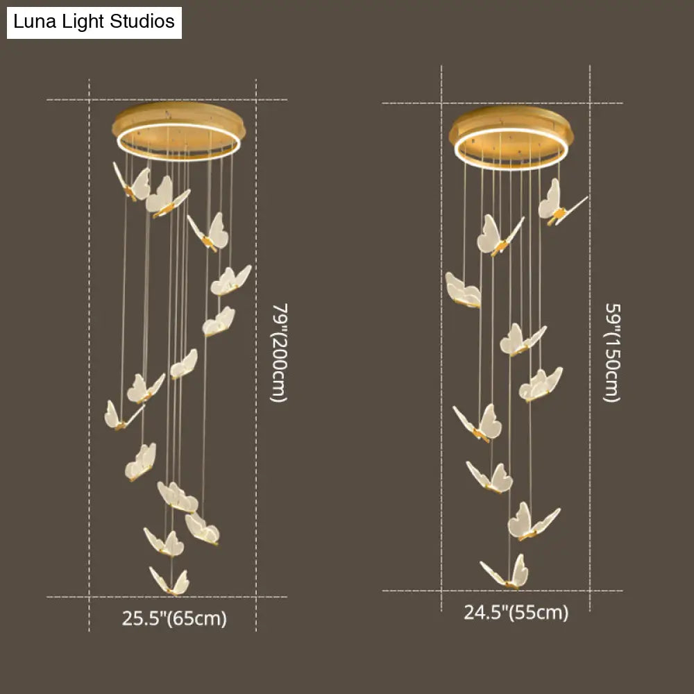 Butterfly Spiral Stairs Ceiling Lighting Acrylic Modern Led Multi-Light Pendant In Gold