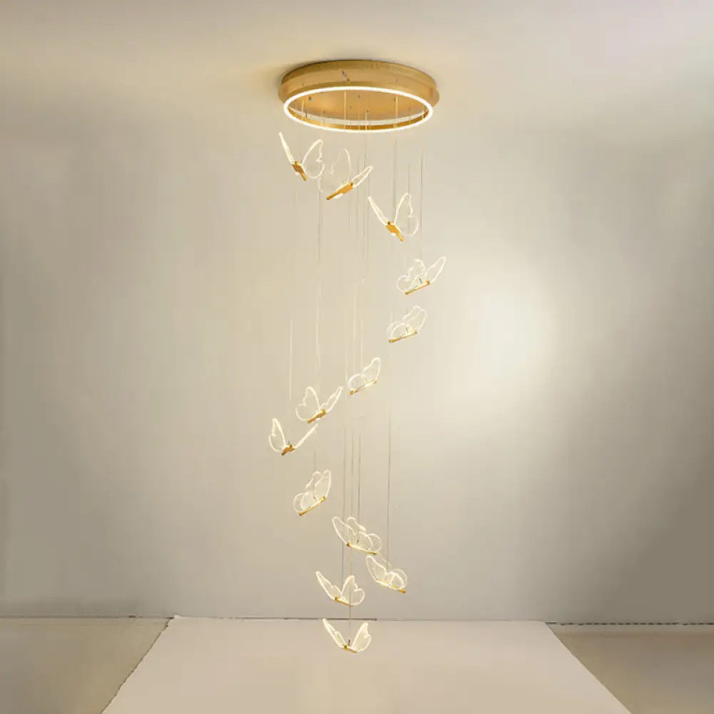 Butterfly Spiral Stairs Ceiling Lighting Acrylic Modern Led Multi-Light Pendant In Gold 13 / White