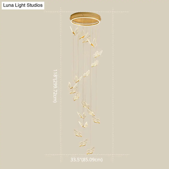 Butterfly Spiral Stairs Ceiling Lighting Acrylic Modern Led Multi-Light Pendant In Gold