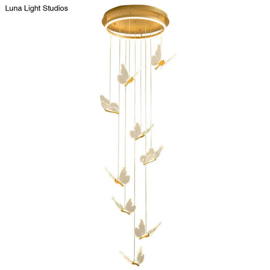 Butterfly Spiral Stairs Ceiling Lighting Acrylic Modern Led Multi-Light Pendant In Gold