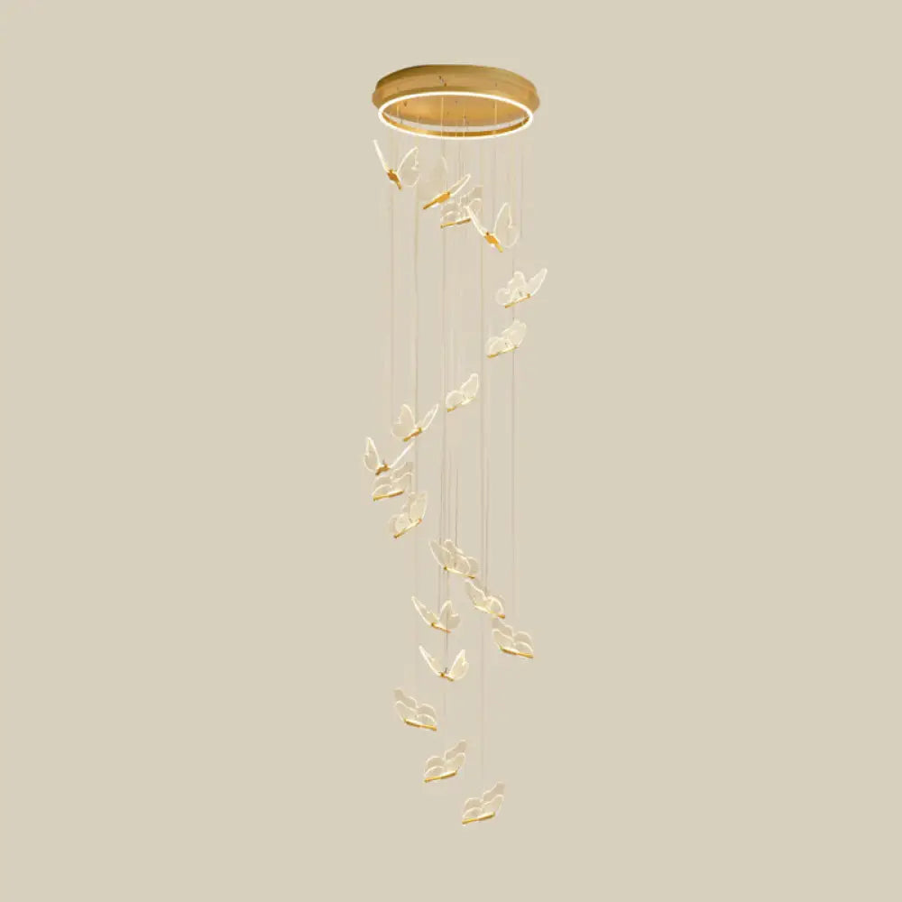 Butterfly Spiral Stairs Ceiling Lighting Acrylic Modern Led Multi-Light Pendant In Gold 19 / Warm