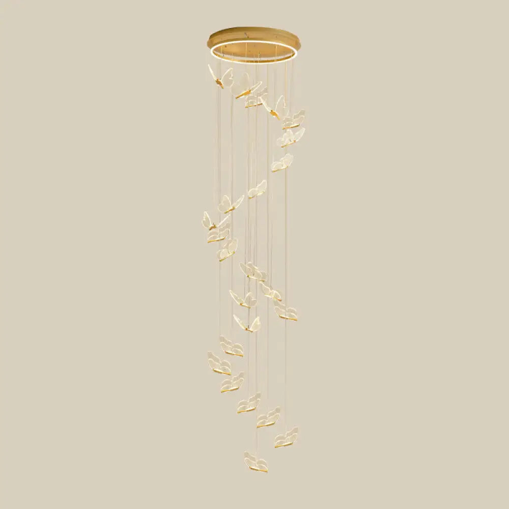 Butterfly Spiral Stairs Ceiling Lighting Acrylic Modern Led Multi-Light Pendant In Gold 24 / Warm