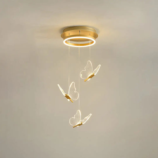 Butterfly Spiral Stairs Ceiling Lighting Acrylic Modern Led Multi-Light Pendant In Gold 3 / Warm