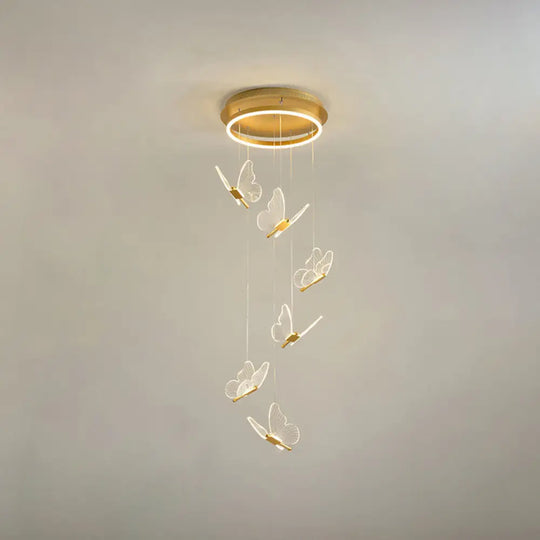 Butterfly Spiral Stairs Ceiling Lighting Acrylic Modern Led Multi-Light Pendant In Gold 6 / Warm