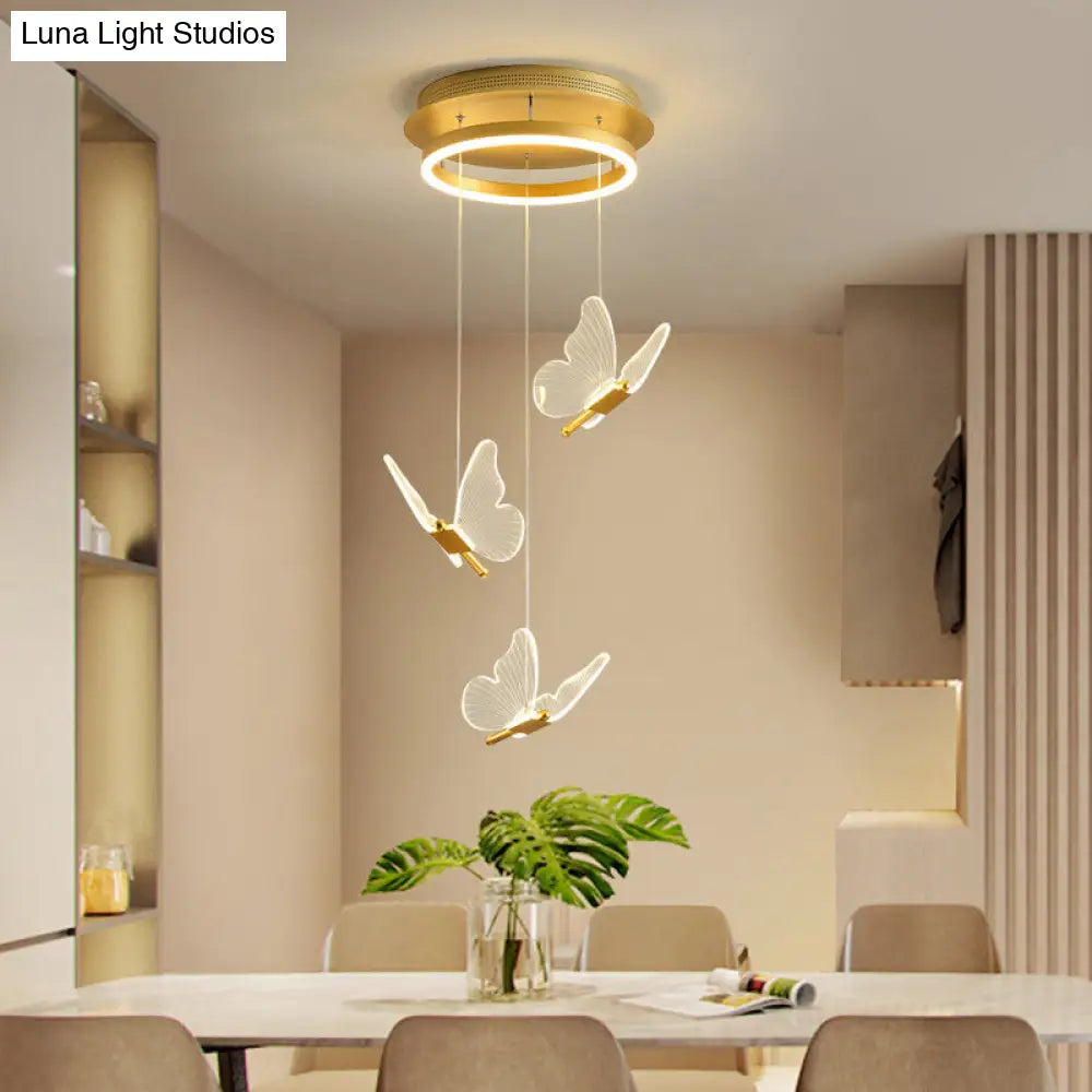 Butterfly Spiral Stairs Ceiling Lighting Acrylic Modern Led Multi-Light Pendant In Gold