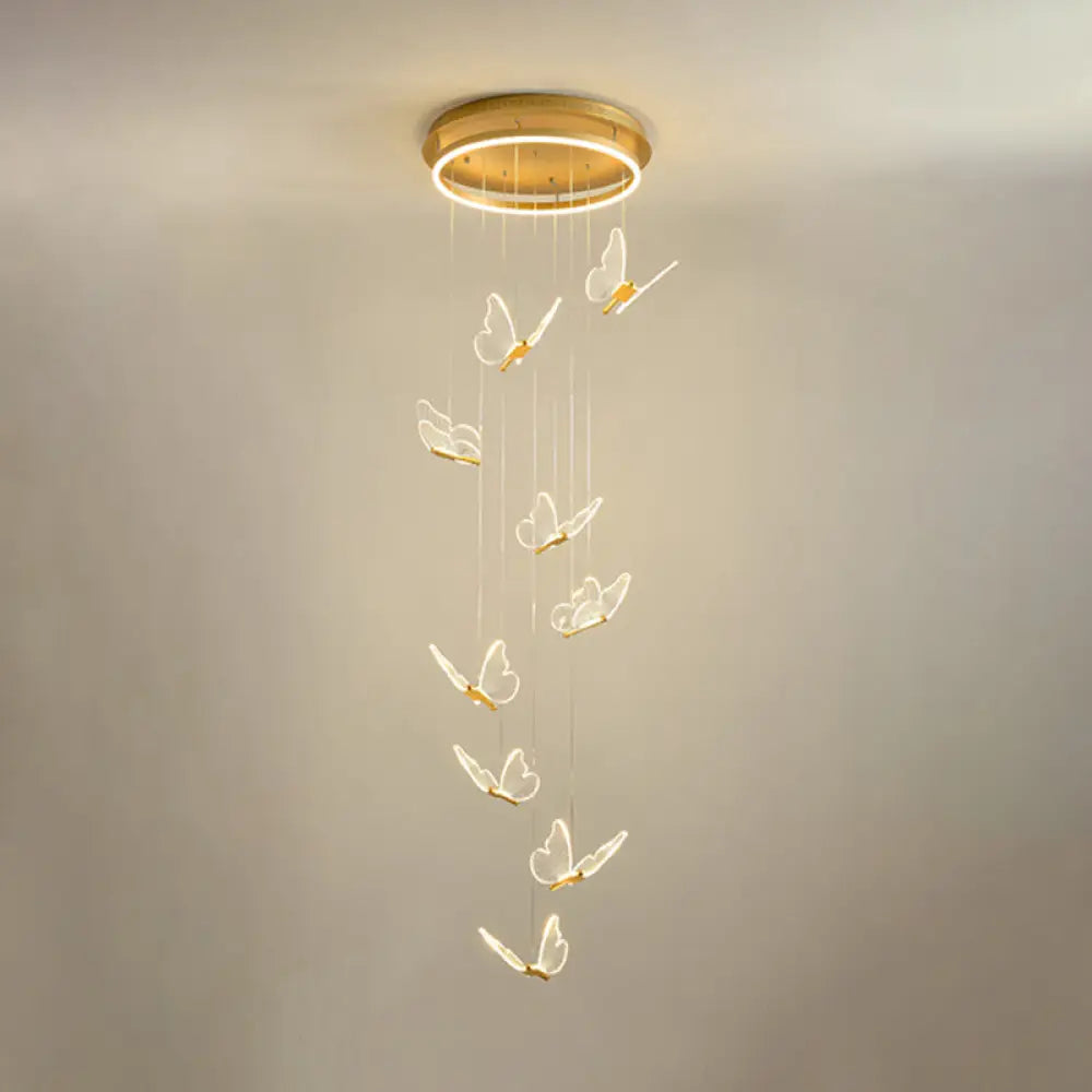 Butterfly Spiral Stairs Ceiling Lighting Acrylic Modern Led Multi-Light Pendant In Gold 9 / White