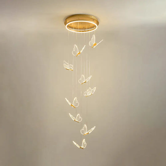 Butterfly Spiral Stairs Ceiling Lighting Acrylic Modern Led Multi-Light Pendant In Gold 9 / White