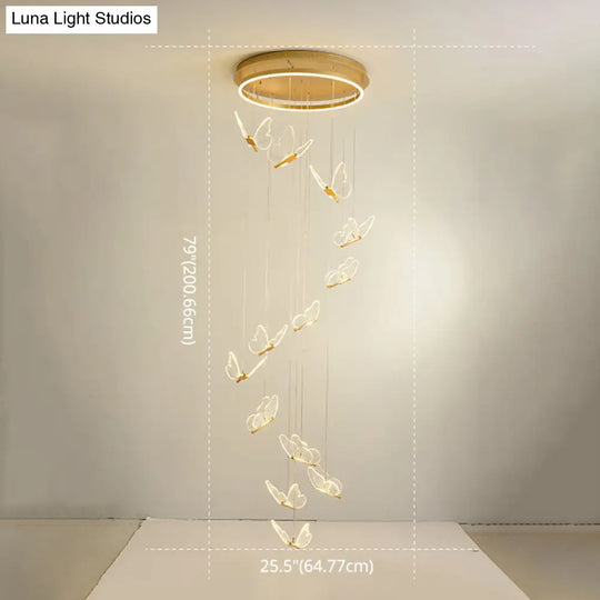 Butterfly Spiral Stairs Ceiling Lighting Acrylic Modern Led Multi-Light Pendant In Gold