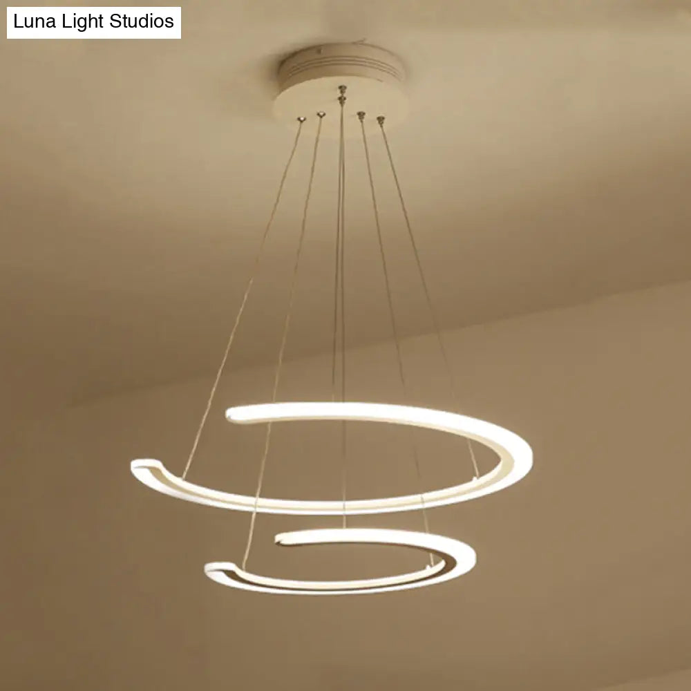 Modern Acrylic Led Dining Room Chandelier - 1/2/3 Light Ring Pendant In Warm/White/Natural 2 / White