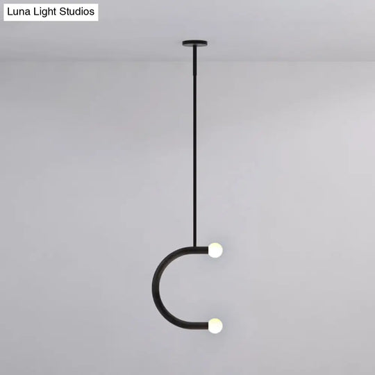 C Shape Simple Style Black Metal Led Pendant Light For Dining Room