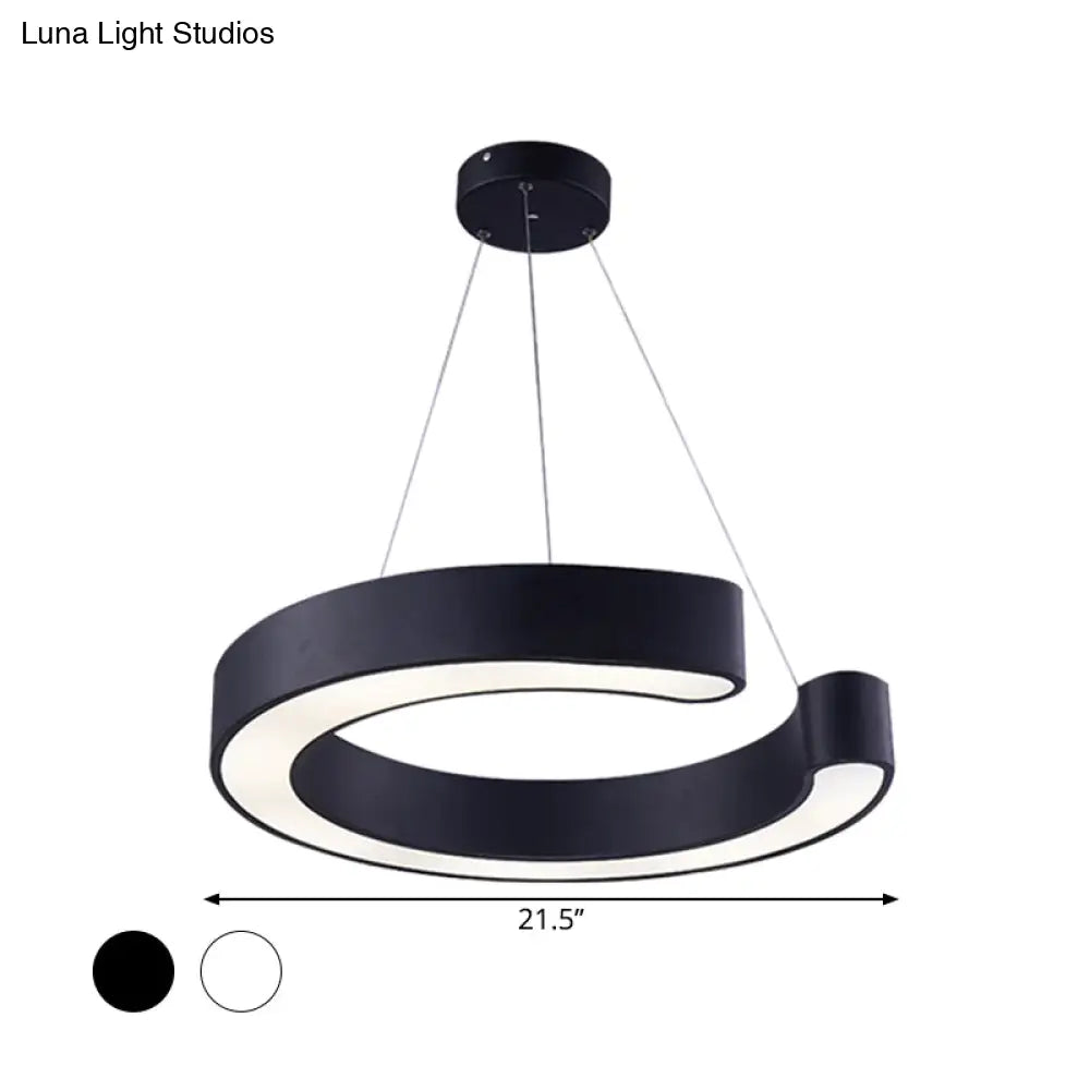 C Shaped Acrylic Led Pendant: Minimalist Black/White Hanging Lamp In Warm/White Light 21.5/31.5 Wide