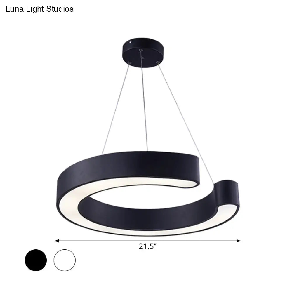 C Shaped Acrylic Led Pendant Lamp - Minimalist Black/White Warm/White Light 21.5’/31.5’ Wide