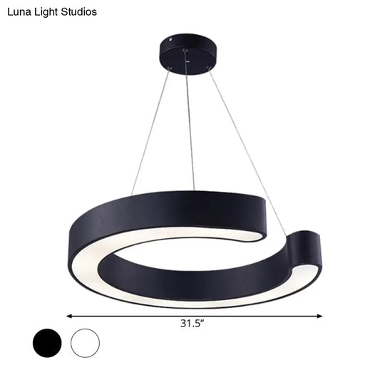 C Shaped Acrylic Led Pendant: Minimalist Black/White Hanging Lamp In Warm/White Light 21.5/31.5 Wide