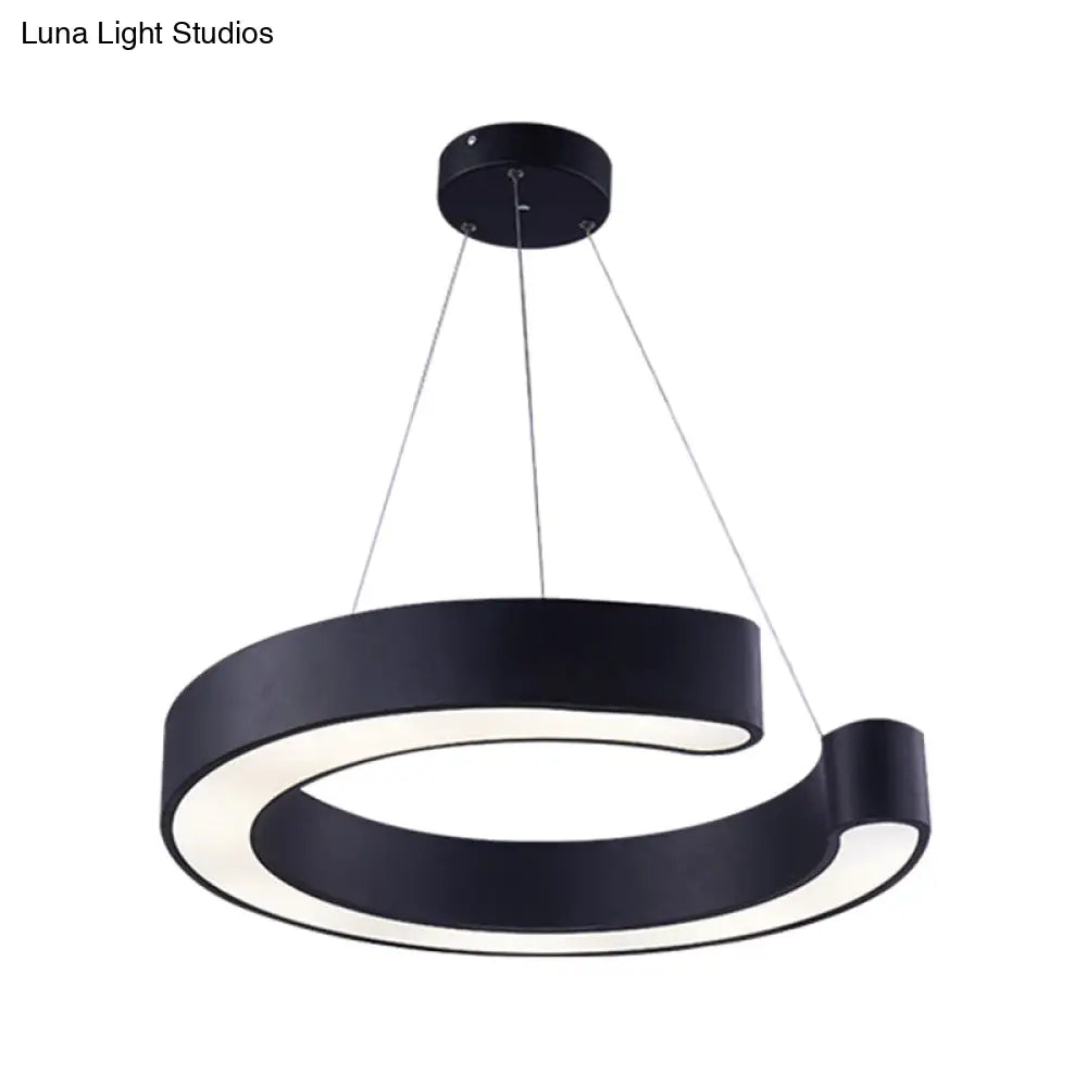 C Shaped Acrylic Led Pendant: Minimalist Black/White Hanging Lamp In Warm/White Light 21.5/31.5 Wide