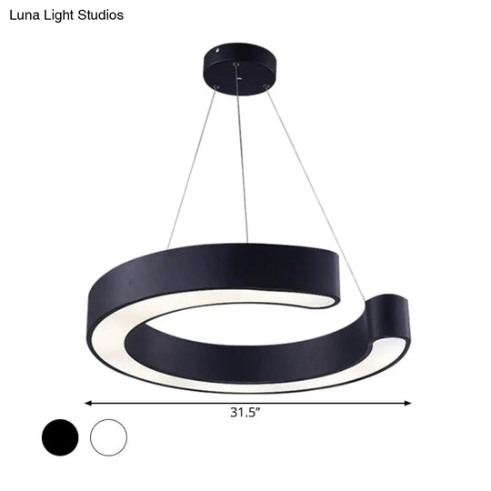 C Shaped Acrylic Led Pendant Lamp - Minimalist Black/White Warm/White Light 21.5’/31.5’ Wide