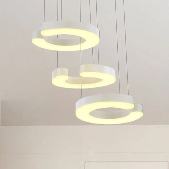 C-Shaped Led Pendant Lamp Kit - Minimalist Metal Design With Warm/White Light And Round/Linear