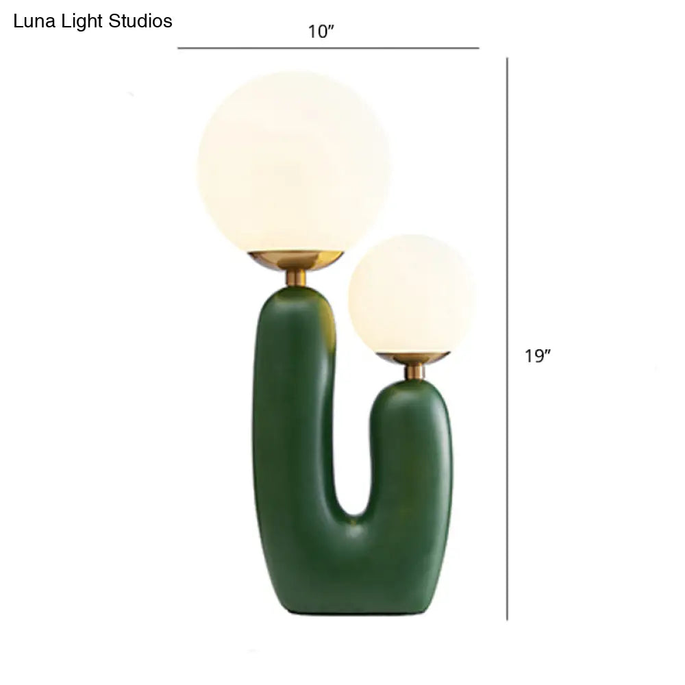Cactus Bedside Table Light - Nordic Style Night Lamp With Cream Glass Shade