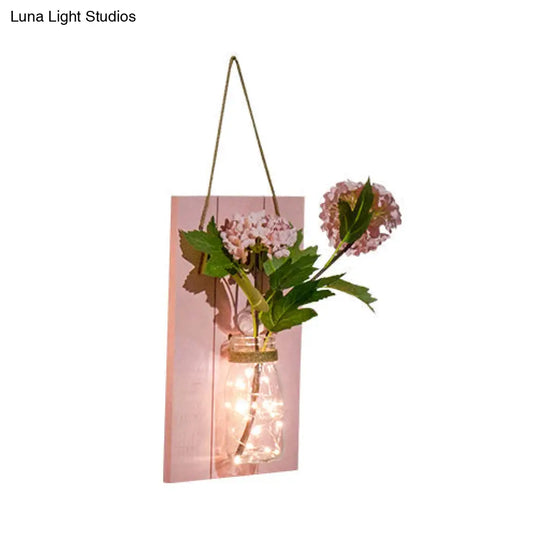 Cafe Rustic Floral Wall String Lights With Clear Glass Shades And Pink Backplate For Twinkling