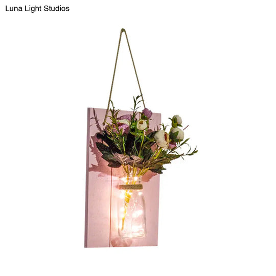 Cafe Rustic Floral Wall String Lights With Clear Glass Shades And Pink Backplate For Twinkling