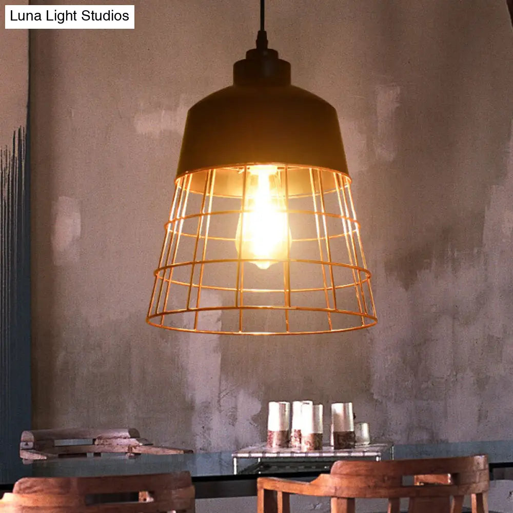 Industrial Warehouse Style Black Iron Suspension Light - Cage Restaurant Hanging Ceiling / Badminton