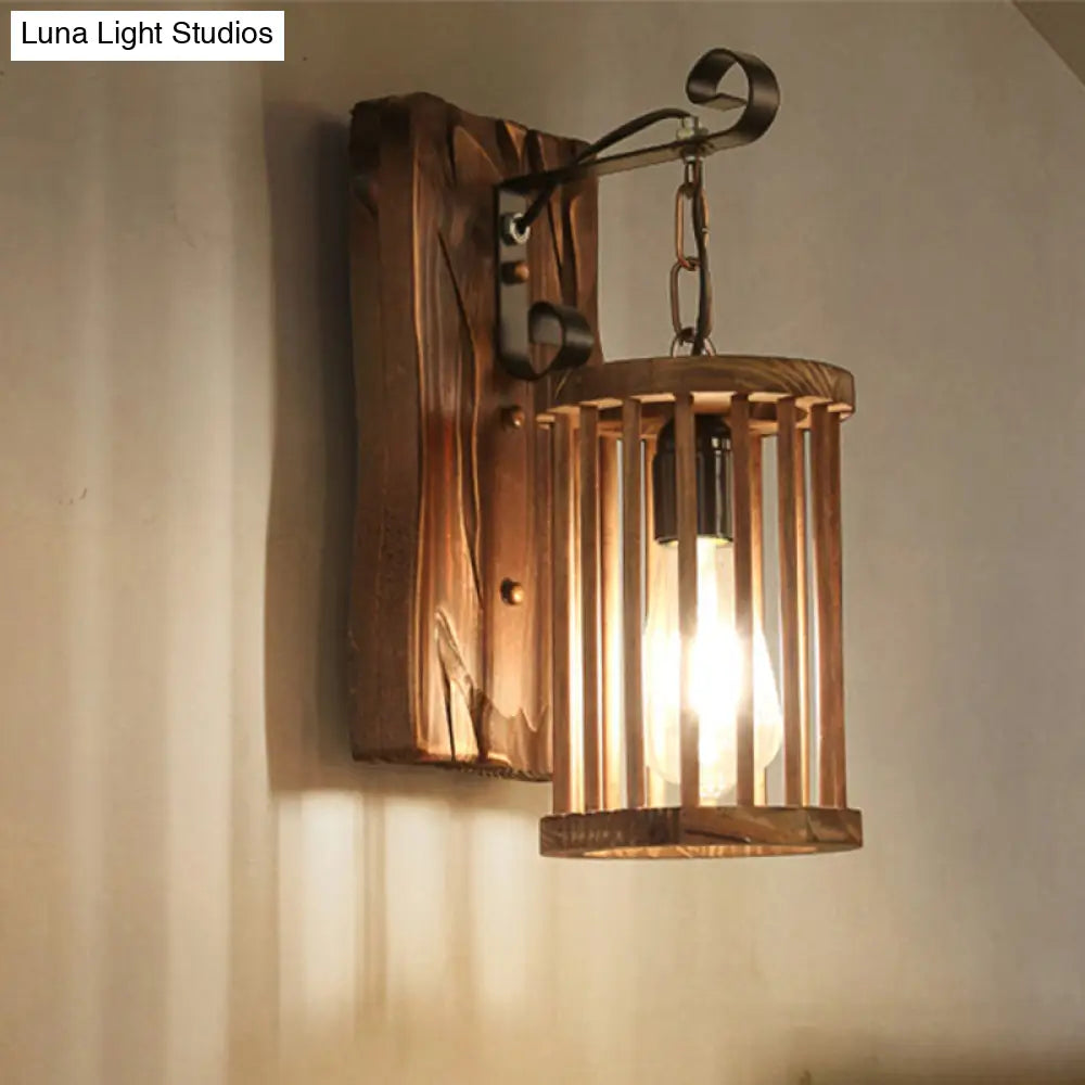 Cage Sconce Industrial 1 Light Wood Lodge Wall For Coffee Shop