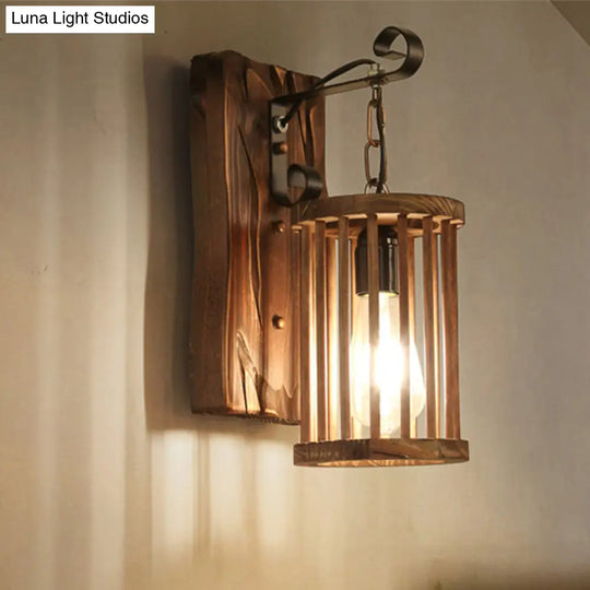 Cage Sconce Industrial 1 Light Wood Lodge Wall For Coffee Shop