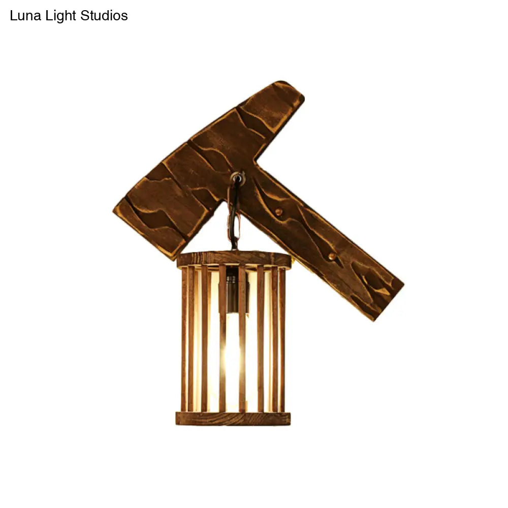 Cage Sconce Industrial 1 Light Wood Lodge Wall For Coffee Shop