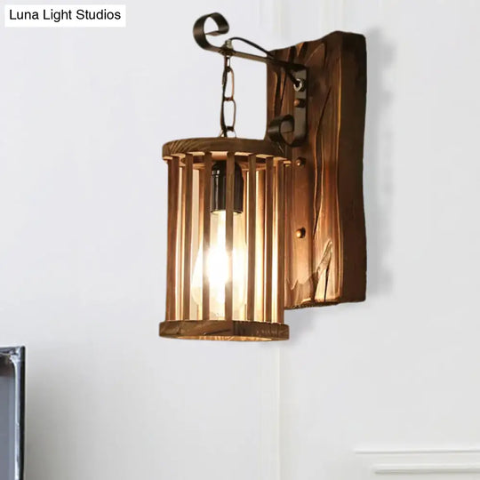 Cage Sconce Industrial 1 Light Wood Lodge Wall For Coffee Shop