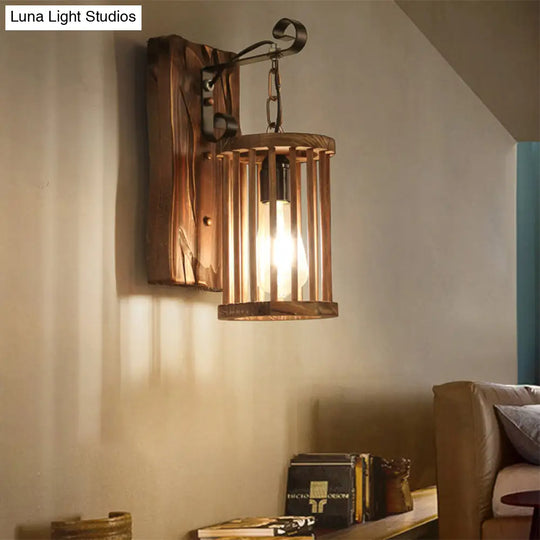 Cage Sconce Industrial 1 Light Wood Lodge Wall For Coffee Shop