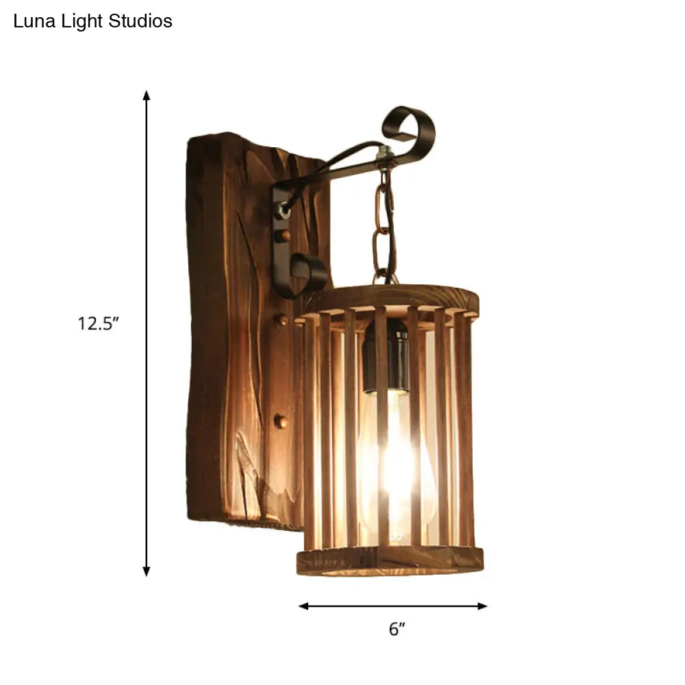 Cage Sconce Industrial 1 Light Wood Lodge Wall For Coffee Shop