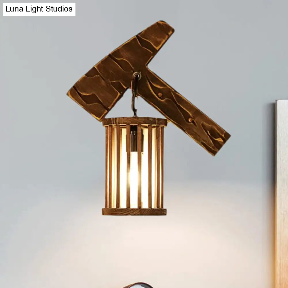 Cage Sconce Industrial 1 Light Wood Lodge Wall For Coffee Shop