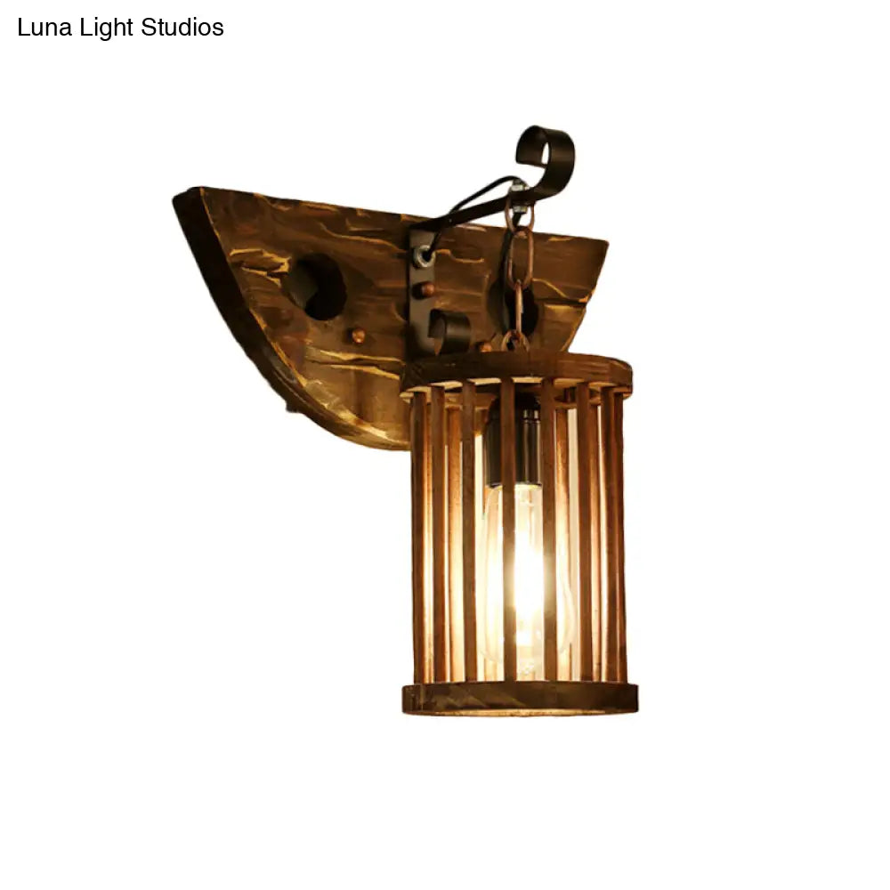 Cage Sconce Industrial 1 Light Wood Lodge Wall For Coffee Shop