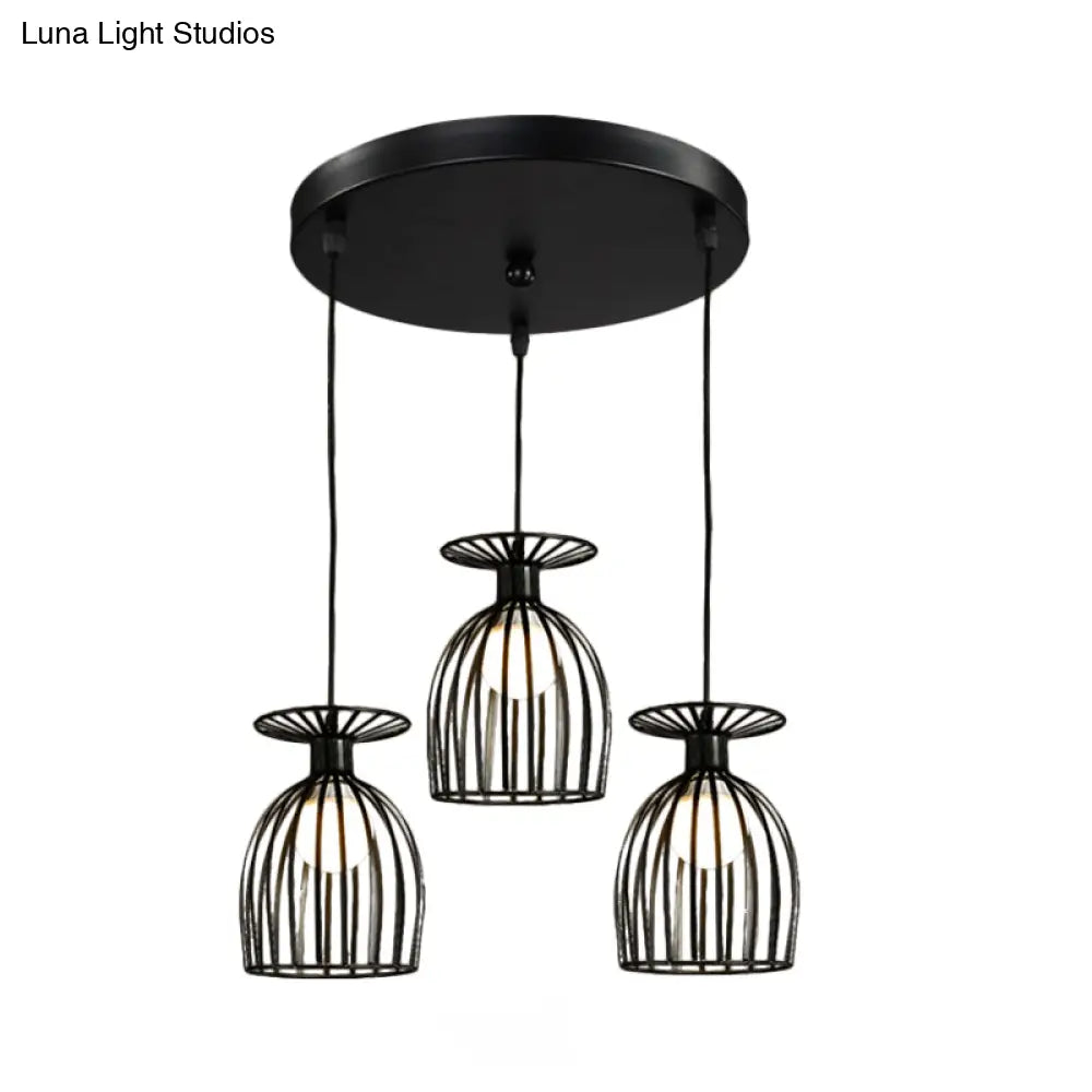 Cage Shade Pendant Light Fixture - Wine Glass & Metal Industrial Ceiling For Dining Room