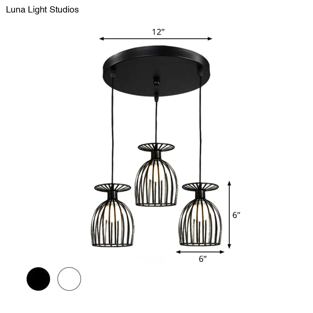 Cage Shade Pendant Light Fixture - Wine Glass & Metal Industrial Ceiling For Dining Room