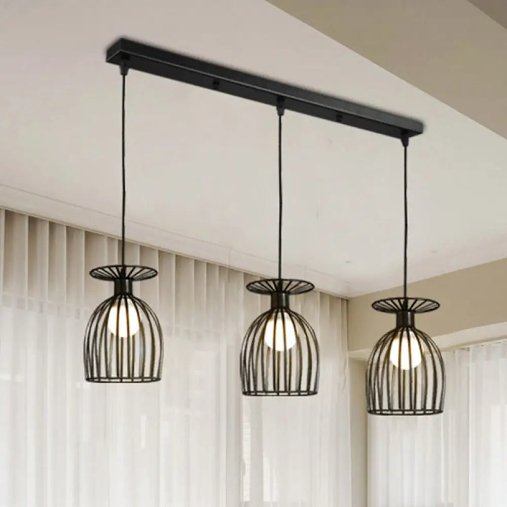 Cage Shade Pendant Light Fixture - Wine Glass & Metal Industrial Ceiling For Dining Room