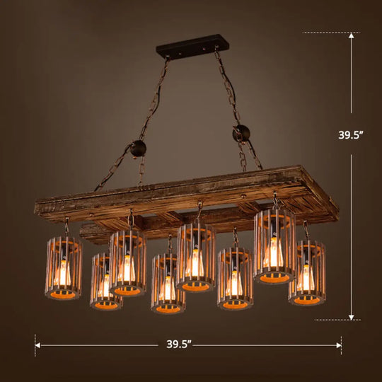 Cage Style Industrial Chandelier: Wooden Brown And Black Suspension Light For Living Room 8 / Wood