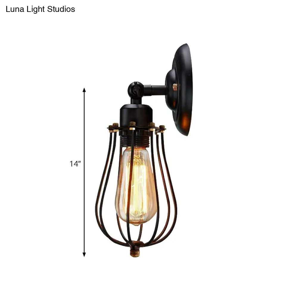 Caged Metal Wall Lamp Set - Industrial Style Bedroom Light With Bulb Shape 1-Count