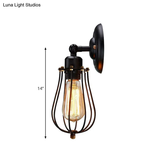 Caged Metal Wall Lamp Set - Industrial Style Bedroom Light With Bulb Shape 1-Count