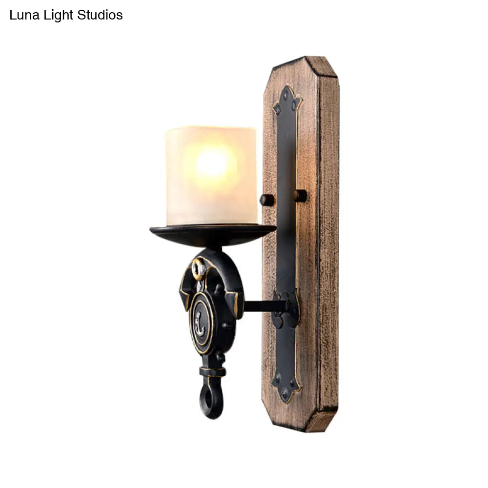 Candle Wall Lamp - Country Style Opal Glass Sconce With 1/2-Bulb: Black & Gold Resin Anchor Design